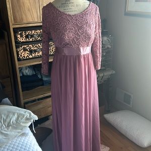 Ever Pretty Pink Long Sleeve Lace Dress - M/6